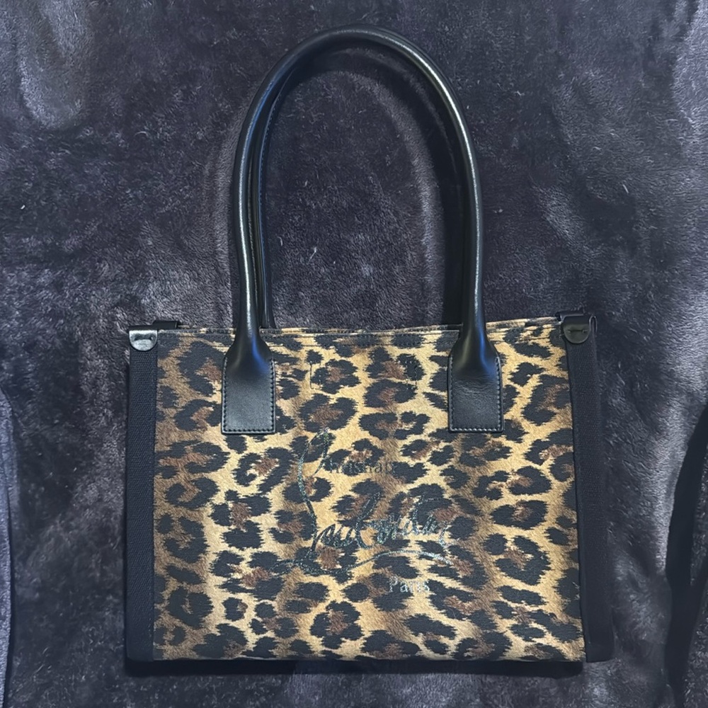 Like New Christian Louboutin Small Nastroloubi Leopard Print Canvas Tote